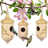 AMFUN acorn-flowers hummingbird house top view shows natural oak charm for garden nesting