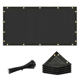 Amgo 8x4 black shade cloth with grommets shielding a dog kennel and reducing sun exposure.