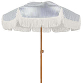 AMMSUN 7ft patio umbrella with fringe navy stripes provides stylish shade outdoors.