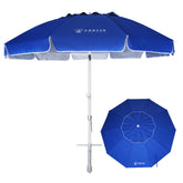 AMMSUN 8ft beach umbrella with sand anchor provides stable shade on windy beaches.