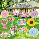 Amyhill Hello Spring tulip yard sign for outdoor garden decor.