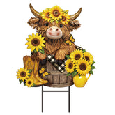 Amyhill Highland Cow garden stake with sunflowers enhances curb appeal in any yard.