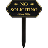 Amyhill no soliciting sign with stake in front yard for clear privacy notice.