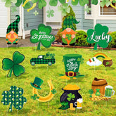 Amyhill shamrock yard sign enhances festive curb appeal for St. Patrick's Day.