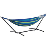 ANAGOO double hammock with stand setup showing sturdy frame for outdoor lounging