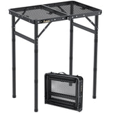 Anbte folding grill table being assembled for easy setup at a campsite.