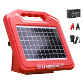 Andmon 50 Miles solar fence charger front view protecting livestock and garden.