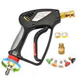 ANJIESENG stubby gun with 360° swivel for tangle-free car washing.