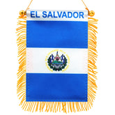 Anley El Salvador fringy window flag 4x6, vivid front view for car or home display