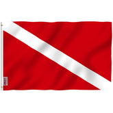Anley Fly Breeze diver-down flag with canvas header fluttering clearly on a boat