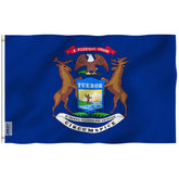 Anley Fly Breeze Michigan State flag 3x5 front view shows vivid outdoor-ready colors.
