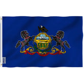 Anley Fly Breeze 3x5 Pennsylvania flag waving gently in light wind for porch display