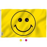 Anley Fly Breeze yellow happy face flag waves in sunlight with fade-proof color