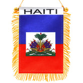 Anley Haiti fringy window flag front view, vibrant double-sided print for car or home display