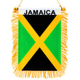 Anley Jamaica fringy window flag front view shows vibrant color for car decor.