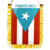Anley light blue Puerto Rico fringed flag front view for compact car decor.