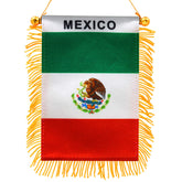 Anley Mexico fringy flag front view with vibrant double-sided print for car or home use.
