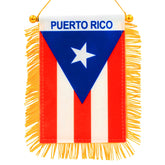 Anley Puerto Rico fringe window flag highlights stitched edges for durable car display.