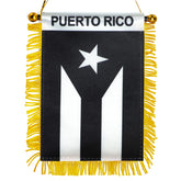 Anley Puerto Rico fringed flag 4x6 hanging on car window for pride display.