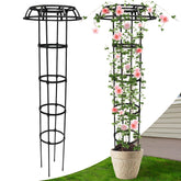 Anothera 65-inch garden trellis with mushroom top guides climbing vines gracefully.
