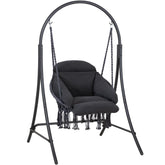 ANOW hanging swing chair with stand assembly view shows easy setup and sturdy support.