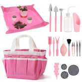 ANPHSIN pink plant potting tarp mat for clean, mess-free indoor repotting.
