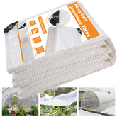Ansgery 16 mil clear greenhouse tarp permits daylight while shielding crops from wind.