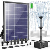 Antfraer 8W solar panel in sun powers a garden fountain for continuous spray