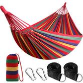 ANYOO cotton hammock setup with tree straps for easy outdoor relaxation