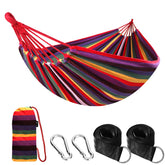 ANYOO cotton hammock close-up shows durable, colorfast fabric for outdoor use