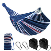 ANYOO cotton hammock in a compact portable setup ready for camping and travel