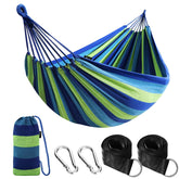 ANYOO cotton hammock for outdoor use with easy setup and relaxing comfort.