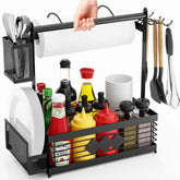 Aofmee Grill Caddy top view shows ample storage and tool hooks.