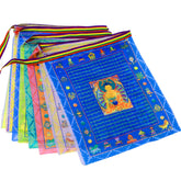 Aolamegs Tibetan prayer flags fluttering outdoors to elevate meditation spaces.