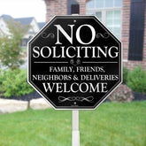 AOOCY No Soliciting Sign with 28-inch stake for outdoor setup.