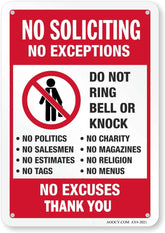 AOOCY no soliciting sign front view highlights weather resistant metal durability.