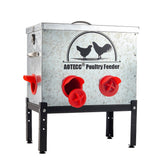 AOTECC metal chicken feeder 40lb side view shows large capacity for multiple birds.