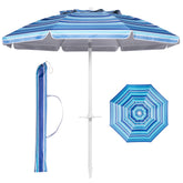 Aoxun beach umbrella front view with navy stripes for outdoor shade.