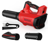 APEXPOWER cordless blower front view showing compact design for easy storage.