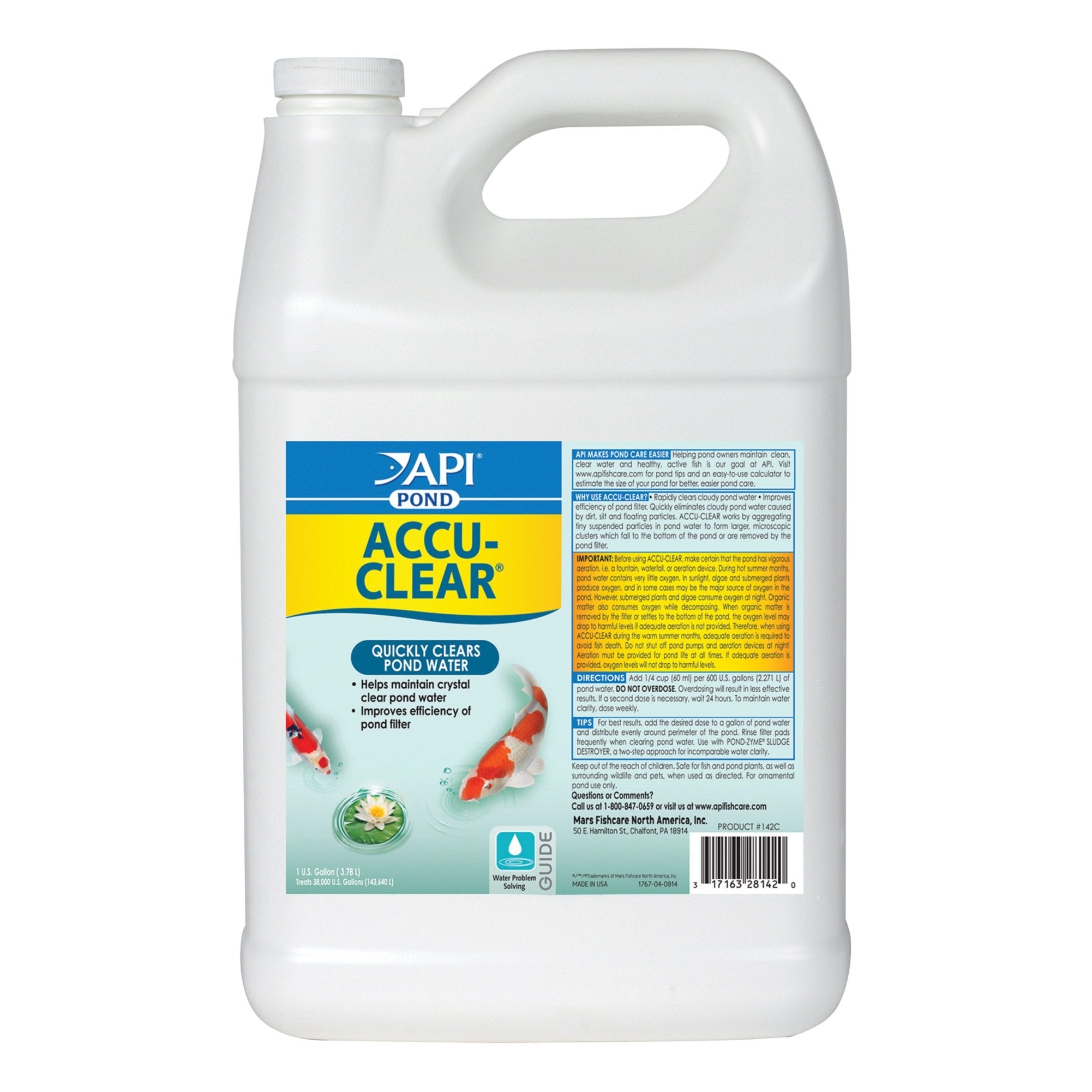 API POND ACCU-CLEAR bottle ready for application to clarify pond water.