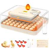 APODESS 56-egg incubator LCD display shows precise temperature and humidity.