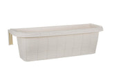 Apollo Exports AP-30312 railing planter in white with rattan look, perfect for decks.