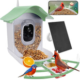 Aprilmin Smart Bird Feeder with Camera—front view in green for backyard bird watching.