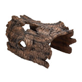 Aquascape faux log fish cave shelters koi in pond, reducing predator exposure.