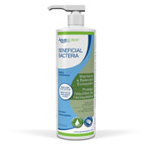 Aquascape Liquid Beneficial Bacteria pump-top bottle being poured into a pond.
