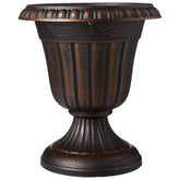 Arcadia Garden Products brushed copper urn front view highlighting timeless indoor outdoor appeal