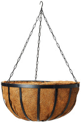 Arcadia Coconut 1593 Solstice hanging basket with black metal frame supports outdoor use