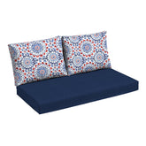Arden Selections Clark Blue outdoor loveseat cushions, front view with water-repellent fabric.