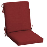 Arden Selections Ruby Red Leala outdoor dining chair cushion on chair for comfortable meals