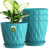 Areutxbis 8-inch blue ripple pot front view, ideal for indoor display.